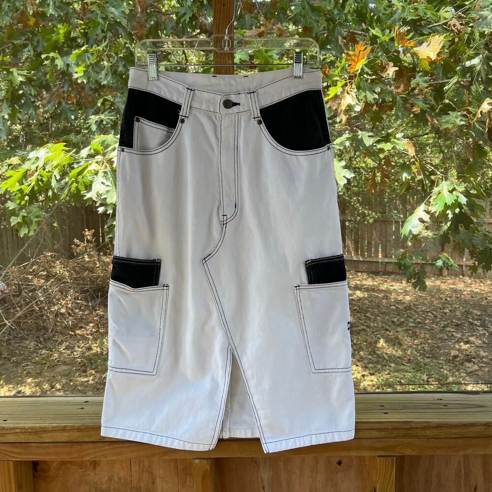 Dogtown Vintage Y2K White & Black Denim Midi Skirt Size 28"- RARE!